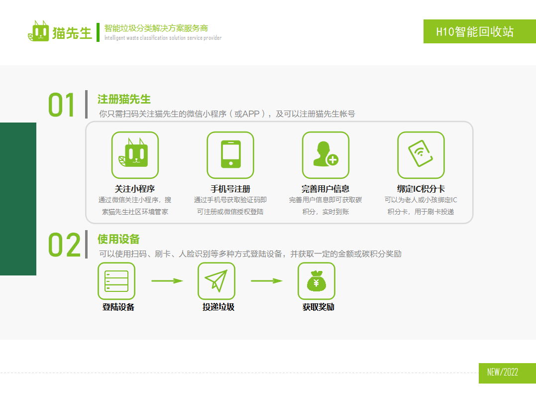貓先生智能再生資源回收站，廢舊物資回收站，智能再生資源回收箱使用流程，社區(qū)垃圾分類站生產(chǎn)廠家